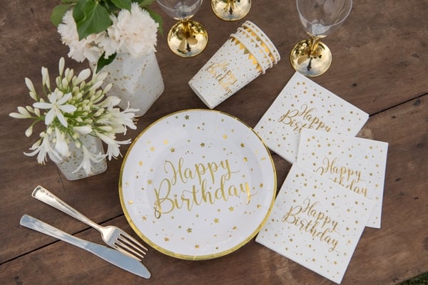Gobelets "Happy Birthday" avec guirlande (10 pcs)
