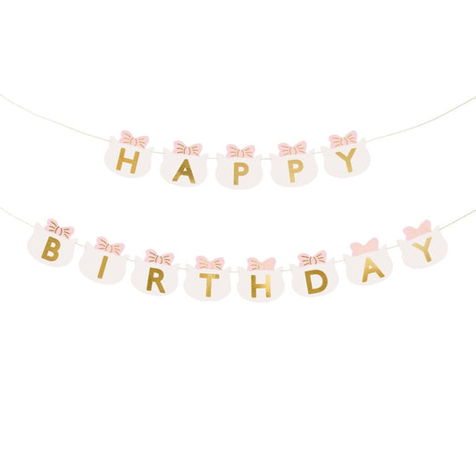 Guirlande Happy Birthday avec Nœuds Roses