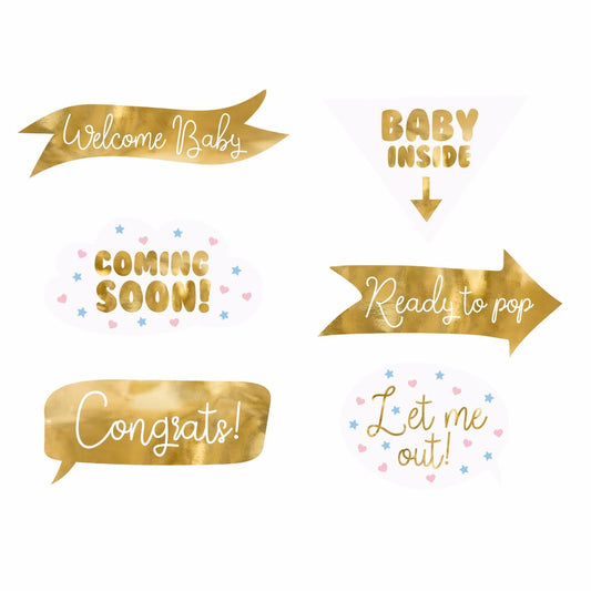 Accessoires PhotoBooth Babyshower - Or (6pcs)