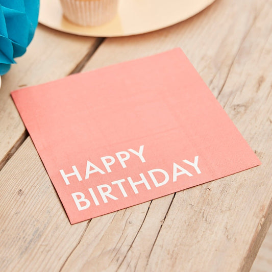 Serviettes - Happy Birthday - Corail