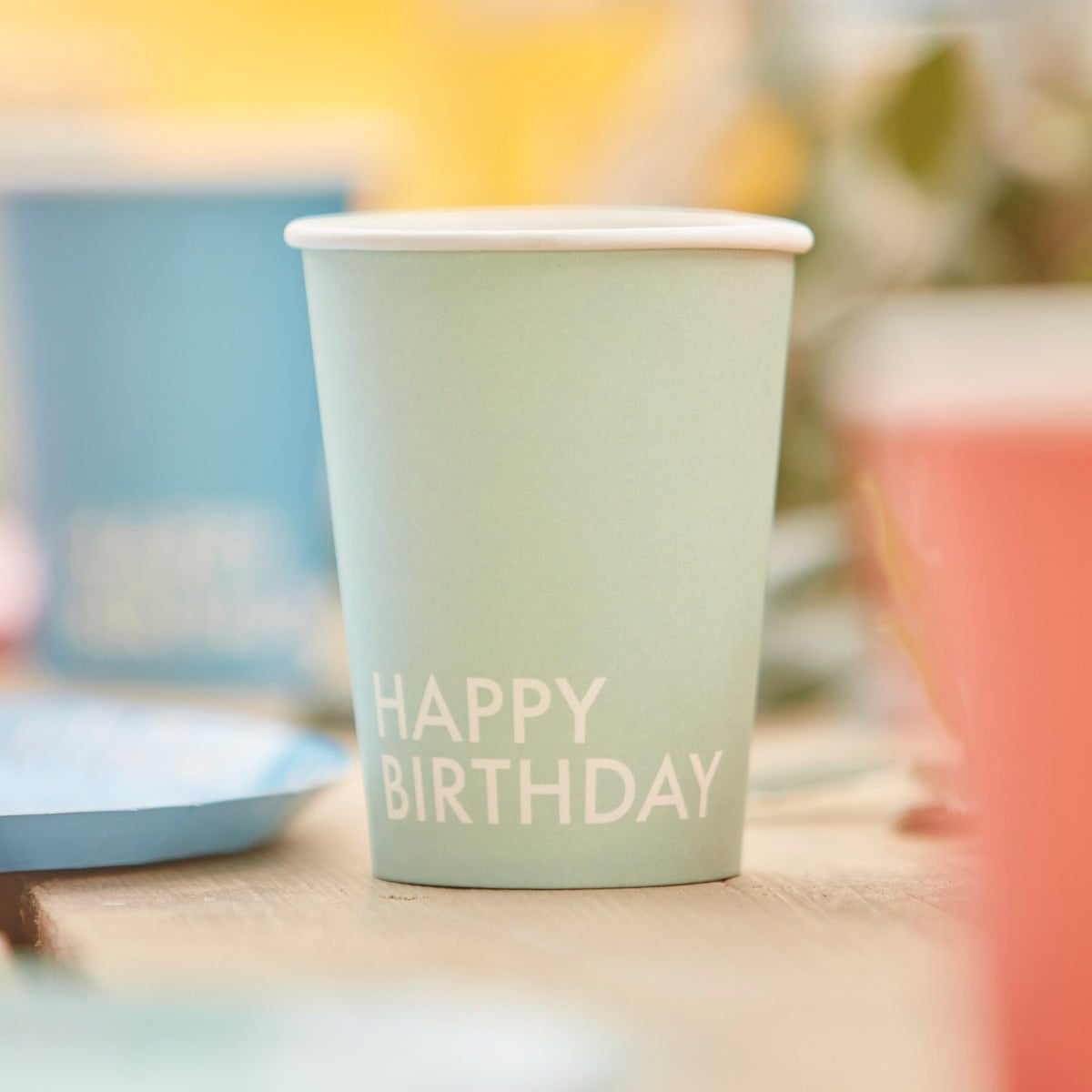 Gobelets "Happy Birthday" - Multicolore pastel (8pcs)