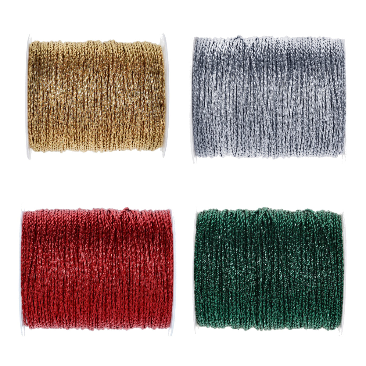 Cordon métallisé 1mm : les 4 couleurs (or, argent, rouge, vert foncé)