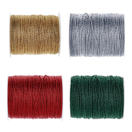 Cordon métallisé 1mm : les 4 couleurs (or, argent, rouge, vert foncé)