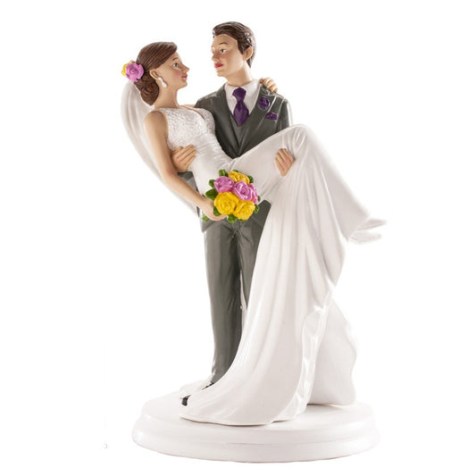 Figurine de mariés, mariée dans les bras (18cm)