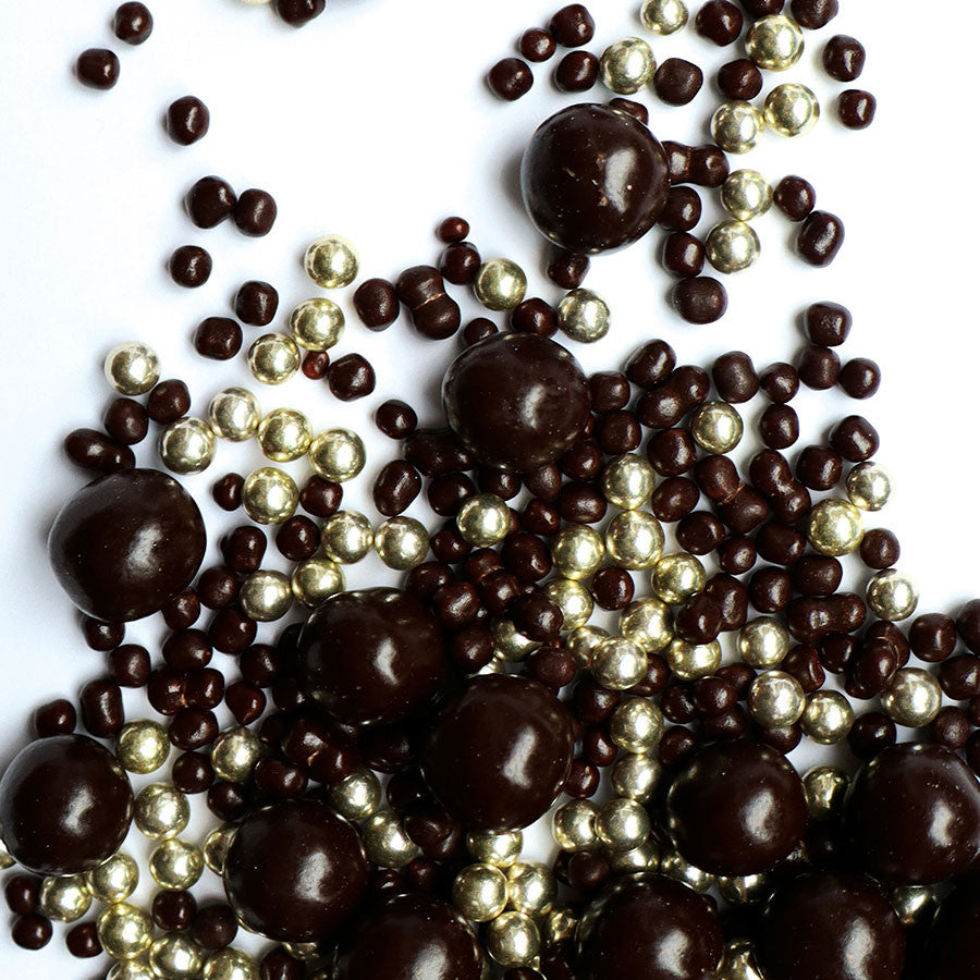 Perles de chocolat noir et dorées (50g)
