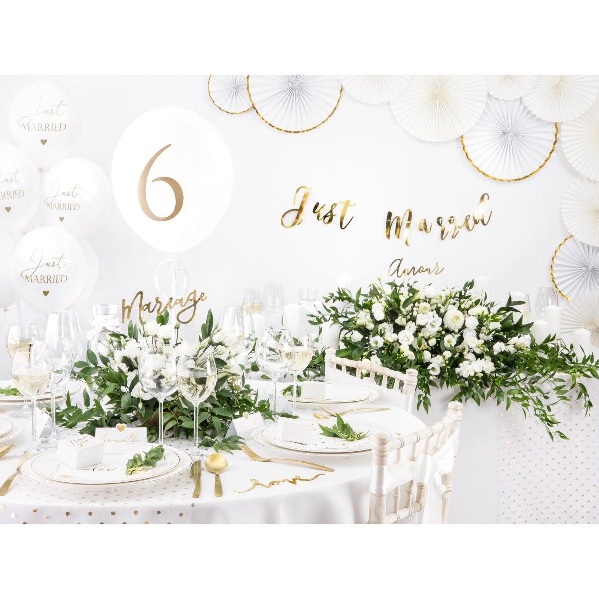 Ballons blanc "Just Married" 30cm (6 pièces)