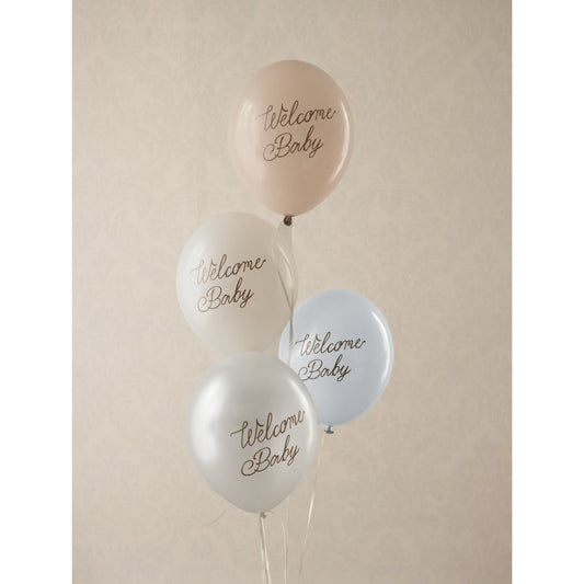 Ballons latex - Welcome Baby mix bleu