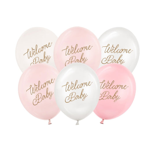Ballons latex - Welcome Baby mix rose
