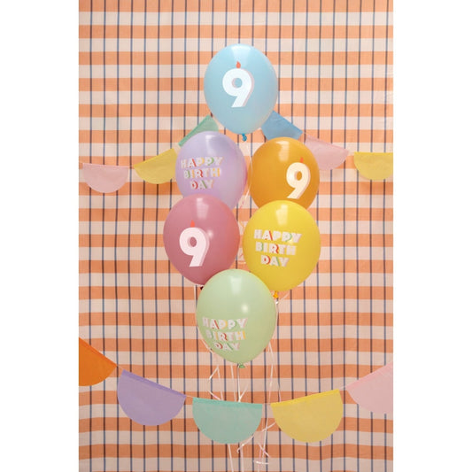 Ballons en latex Happy Birthday - 9 ans