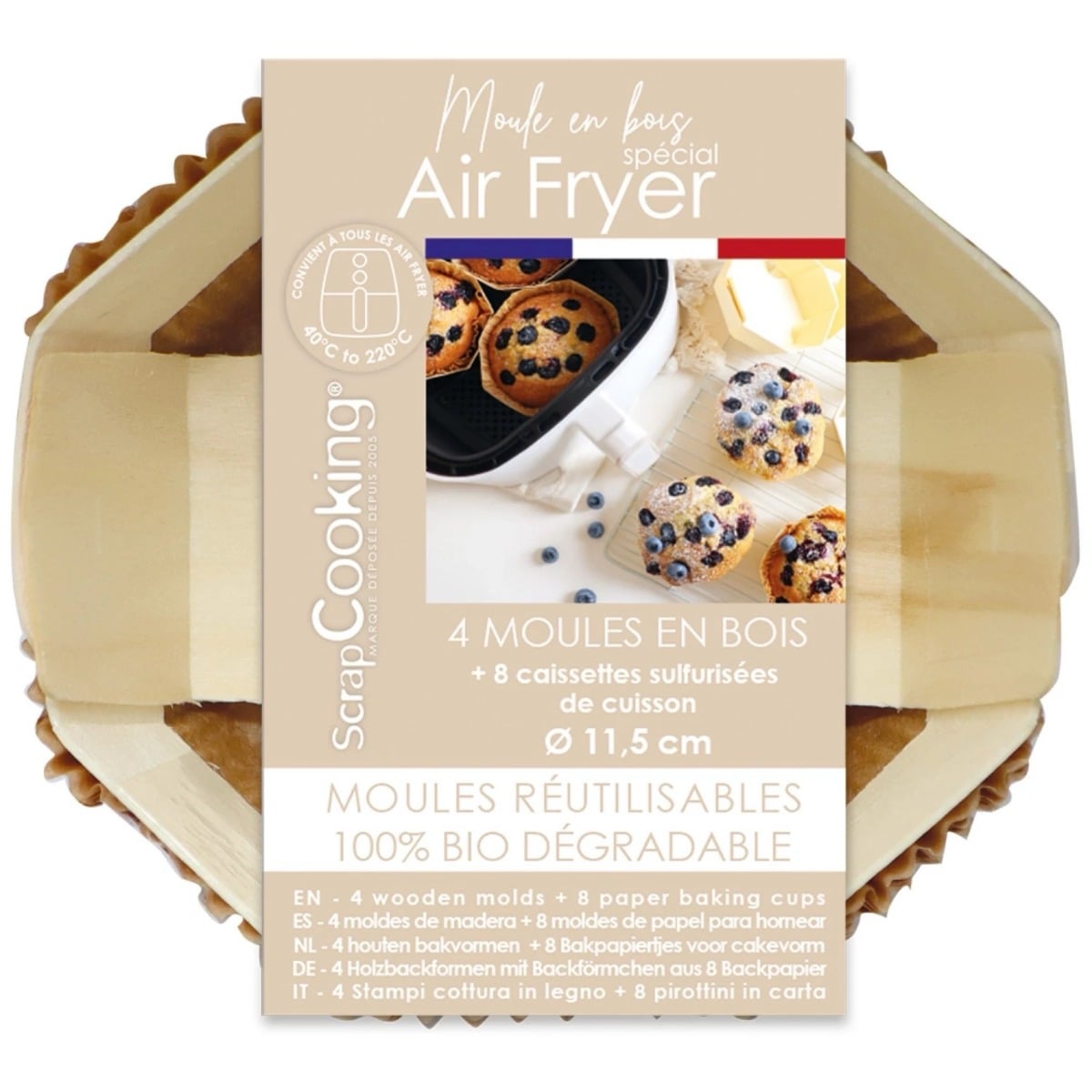 4 Moules Individuels Bois Ronds Dia. 11Cm + 8 Caissettes Sul