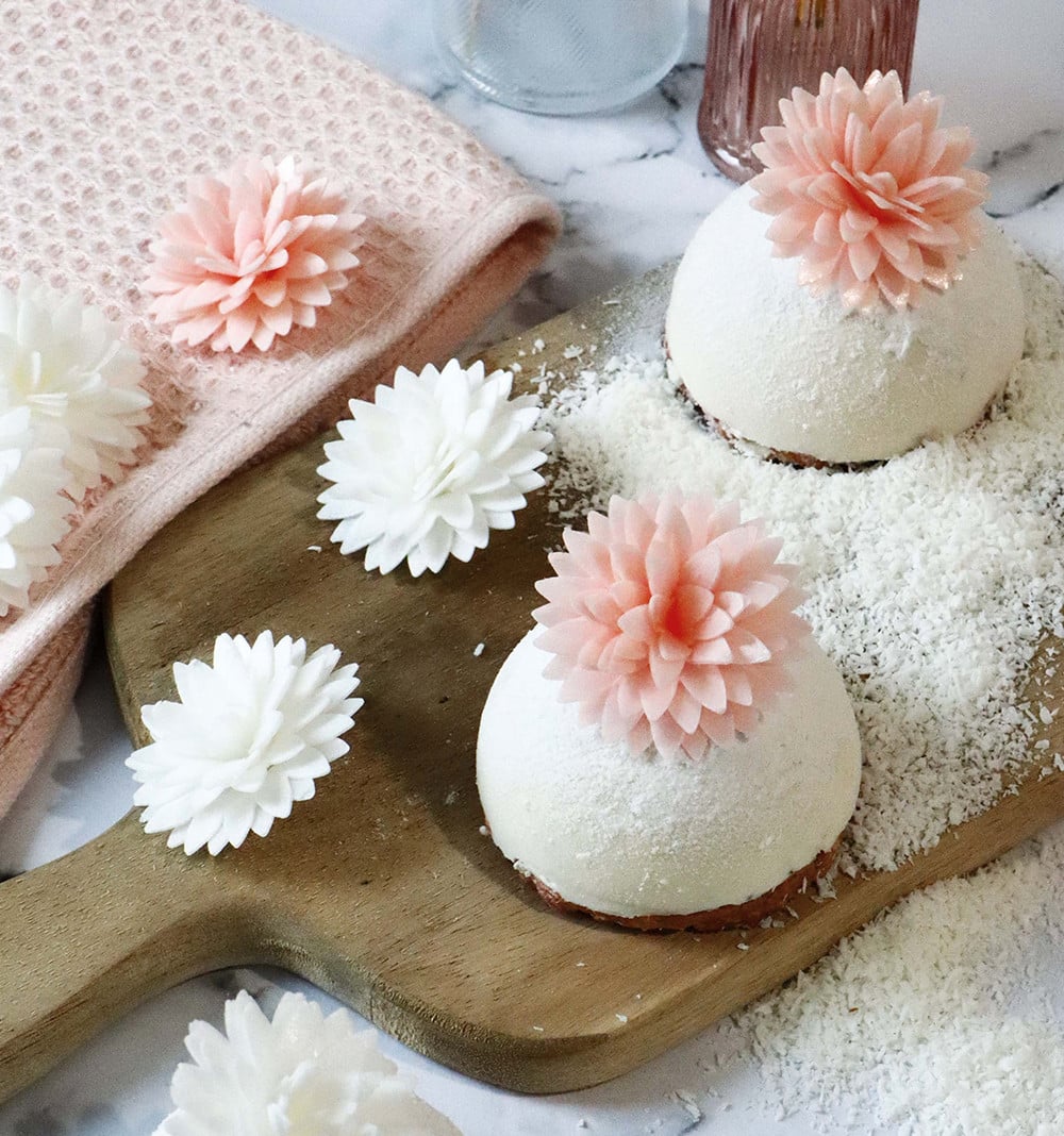 Dahlia en azyme blanc et rose pastel (5pcs)
