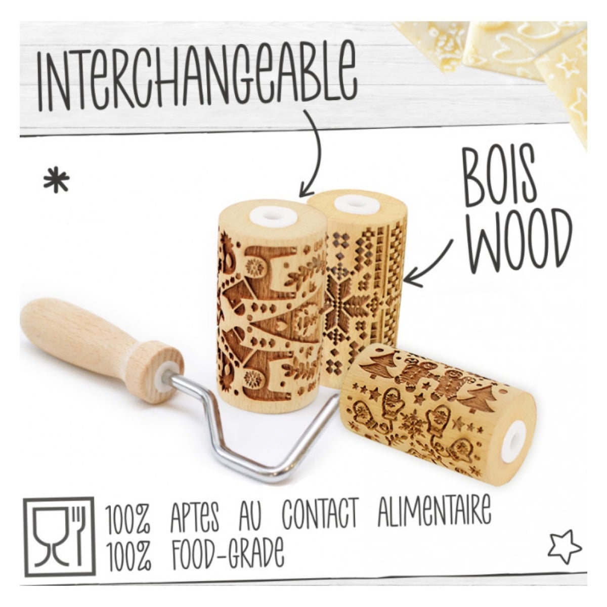 3 Mini rouleaux à empreintes - Noël interchangeables