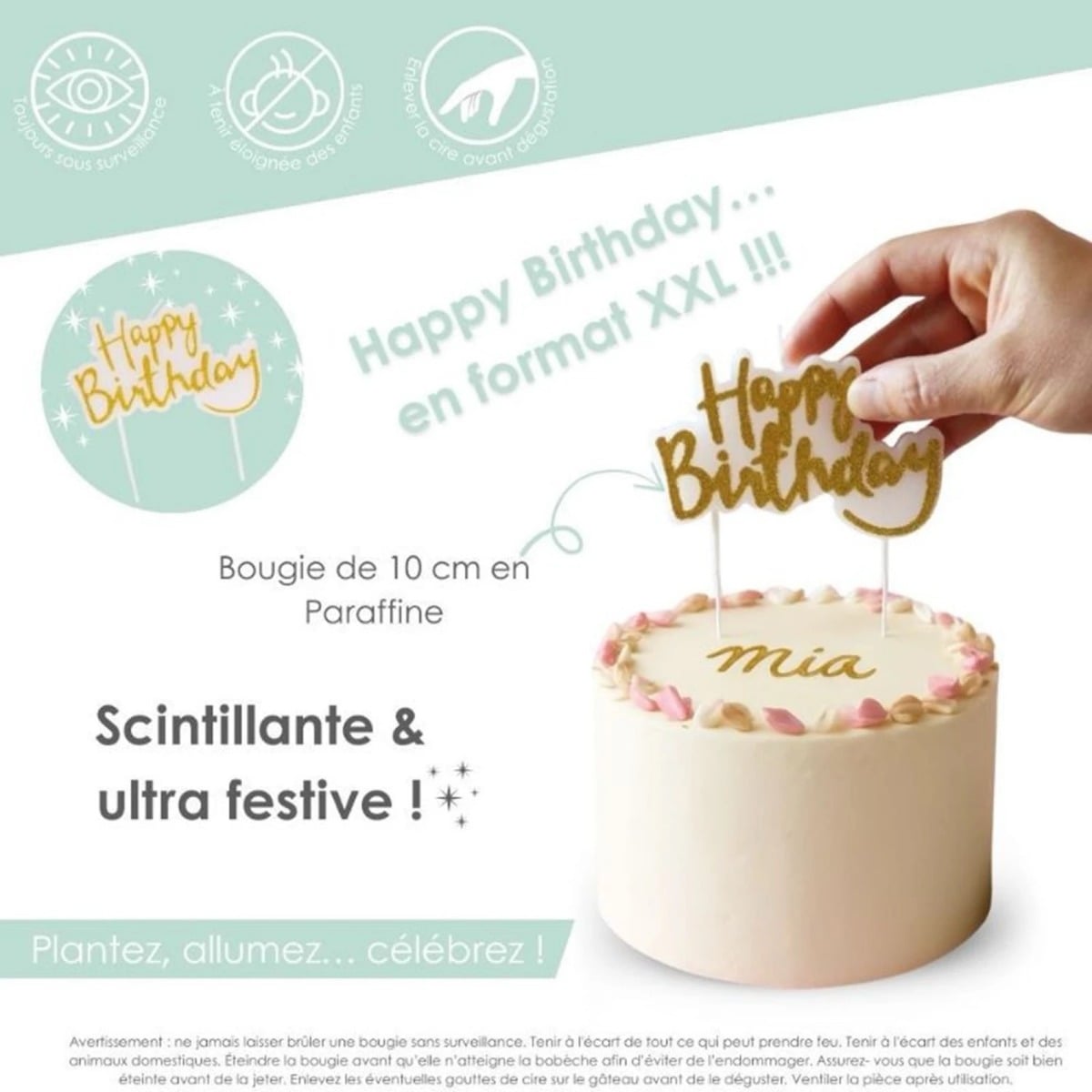 Bougie Happy Birthday Or