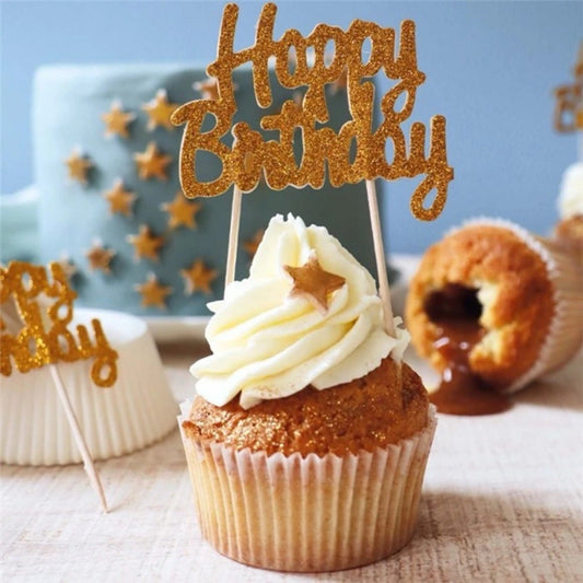 24 Caissettes + 12 Cake Toppers Happy Birthday