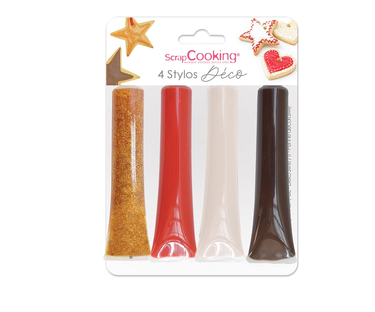 4 stylos déco blanc, rouge, marron et doré