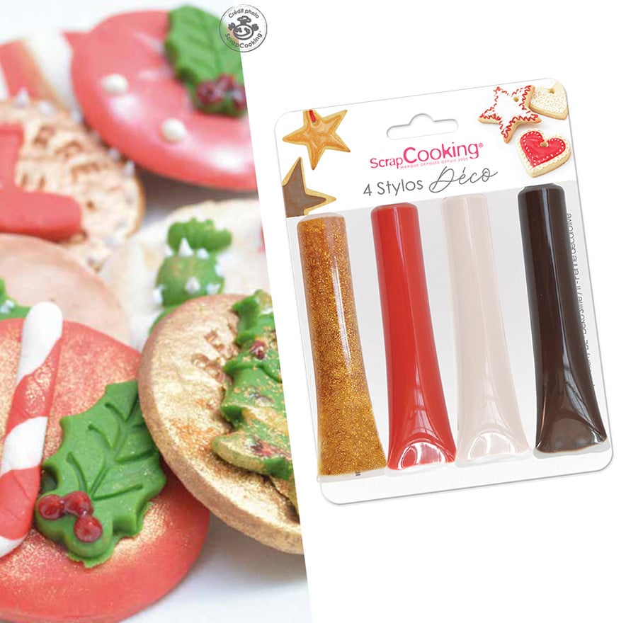 4 stylos déco blanc, rouge, marron et doré