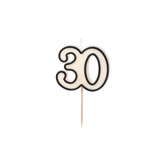 Bougie Chiffre 30 - Noir et blanc
