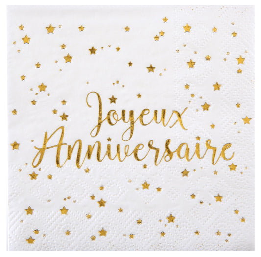 Serviettes Apéro "Joyeux Anniversaire" Or (20 pcs)