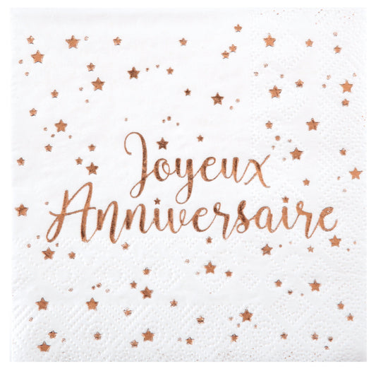 Serviettes Apéro "Joyeux Anniversaire" Rosegold (20 pcs)