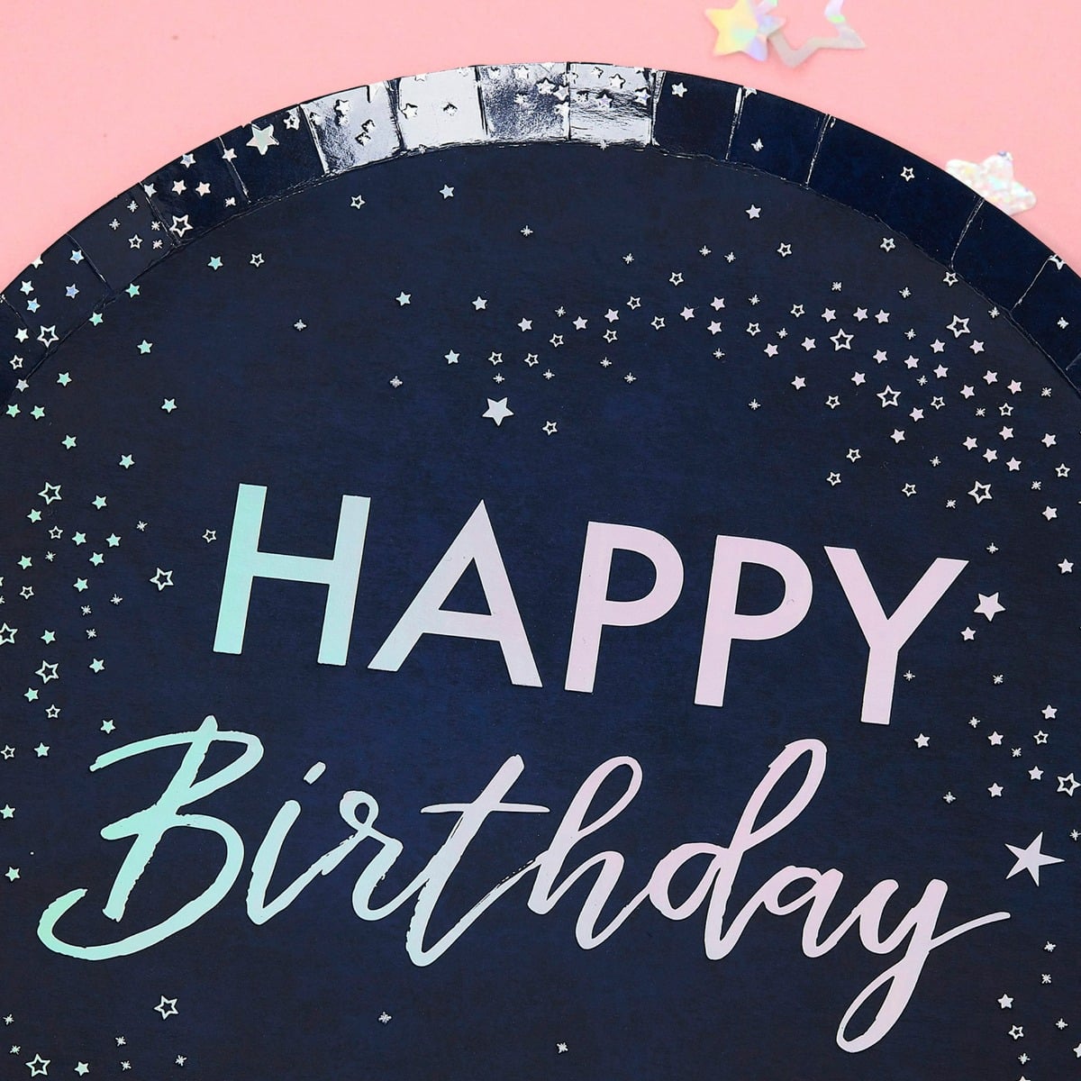 Assiettes "Happy Birthday" - Noir irisé (8pcs)