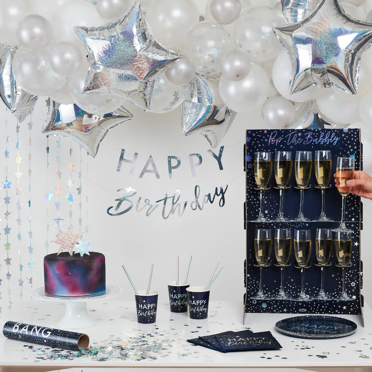 Assiettes "Happy Birthday" - Noir irisé (8pcs)