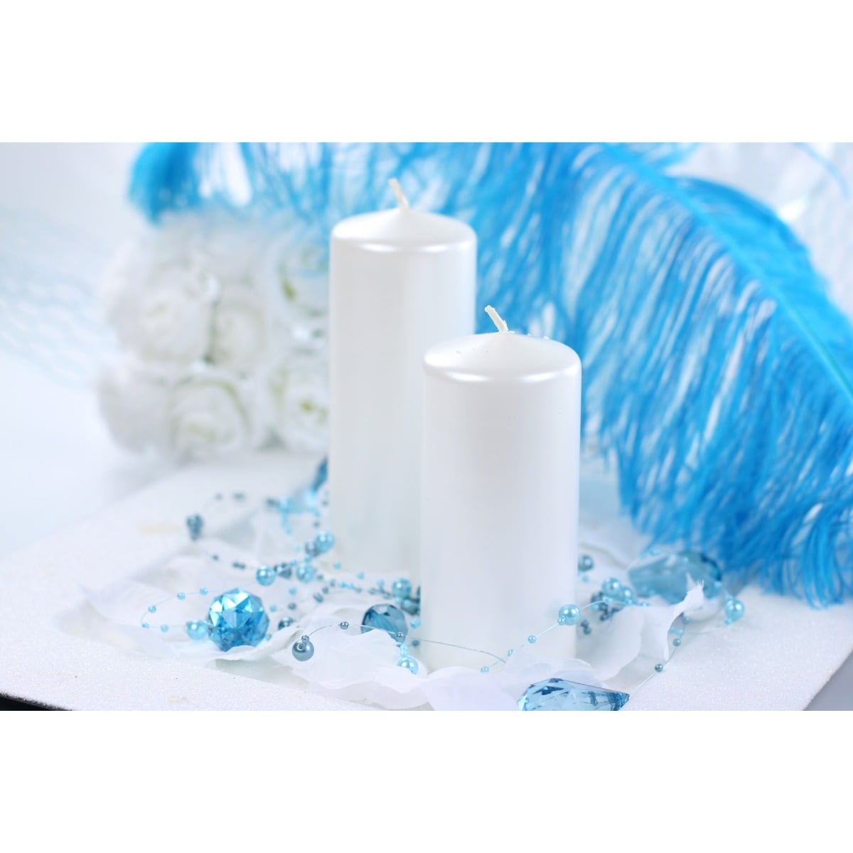 Bougie Blanc Perle métallisée 12x6cm - (6pcs)