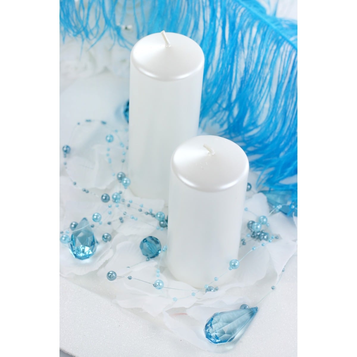 Bougie Blanc Perle métallisée 12x6cm - (6pcs)