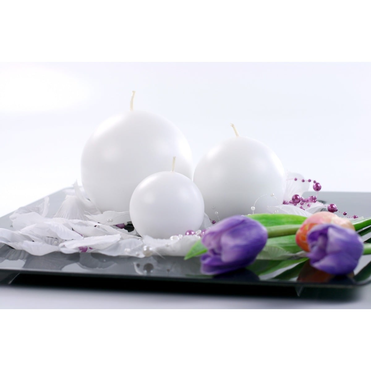 Bougie Sphère Blanc Mat - 8cm (6pcs)
