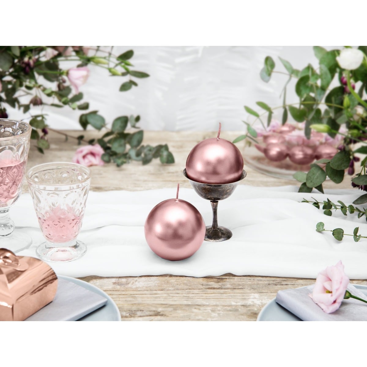 Bougie Sphère Rose gold metallisé 8cm - (6pcs)