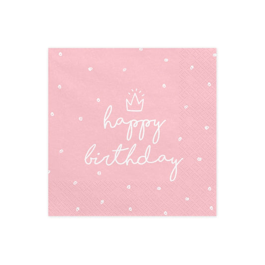 Serviettes Happy Birthday Rose à pois (20pcs)