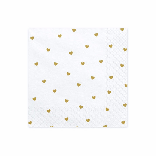 Serviettes blanches à coeurs Or (20pcs)