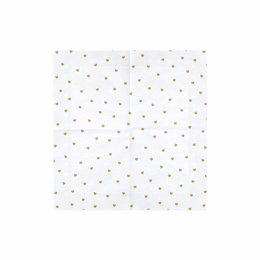 Serviettes blanches à coeurs Or (20pcs)