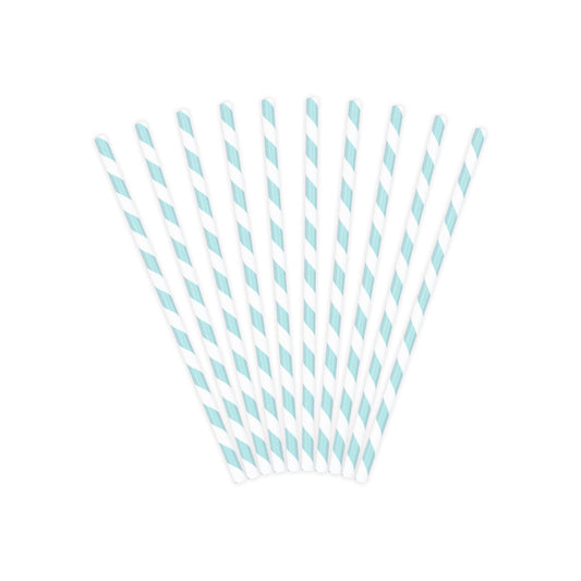 Pailles en papier à rayures bleu (10pcs)