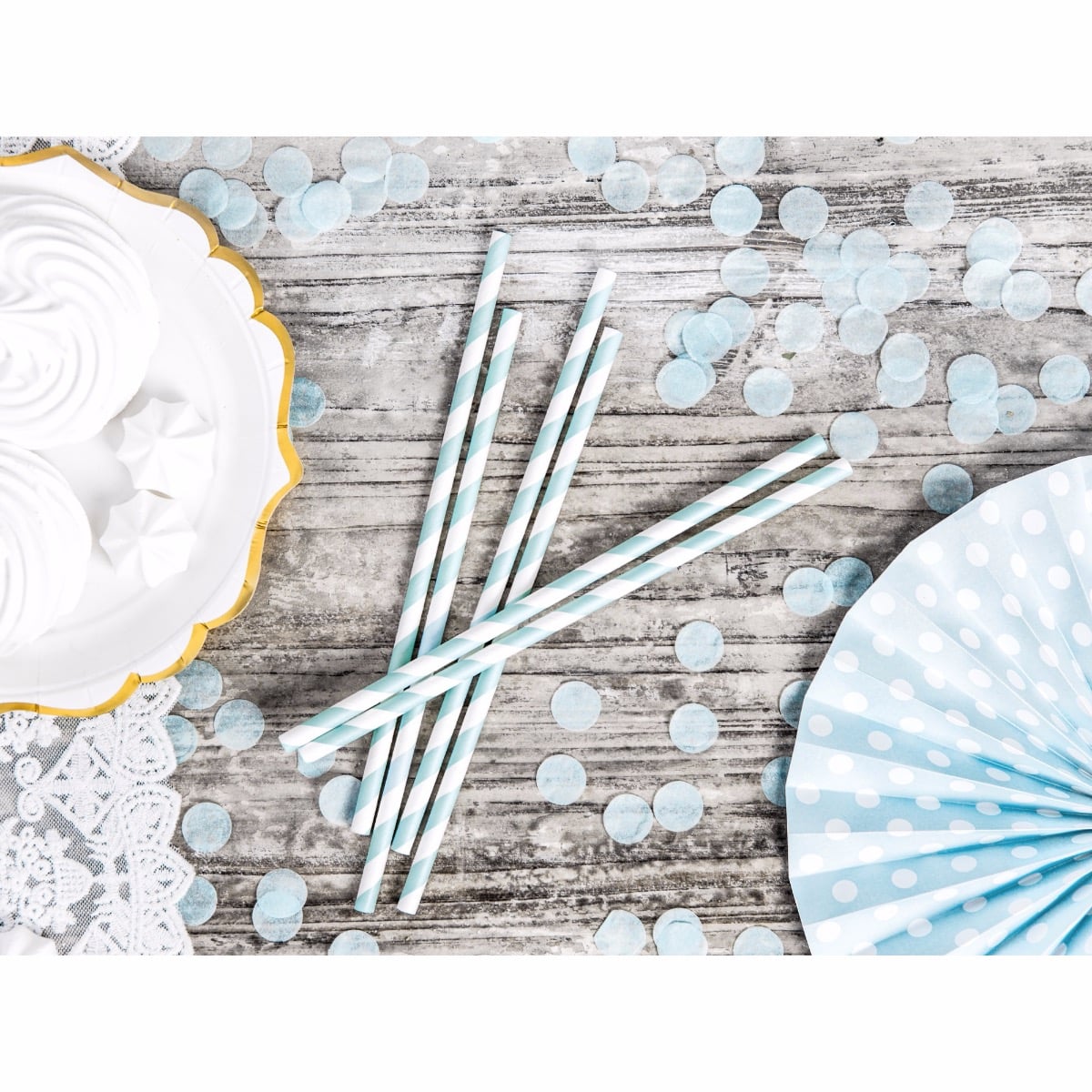 Pailles en papier à rayures bleu (10pcs)