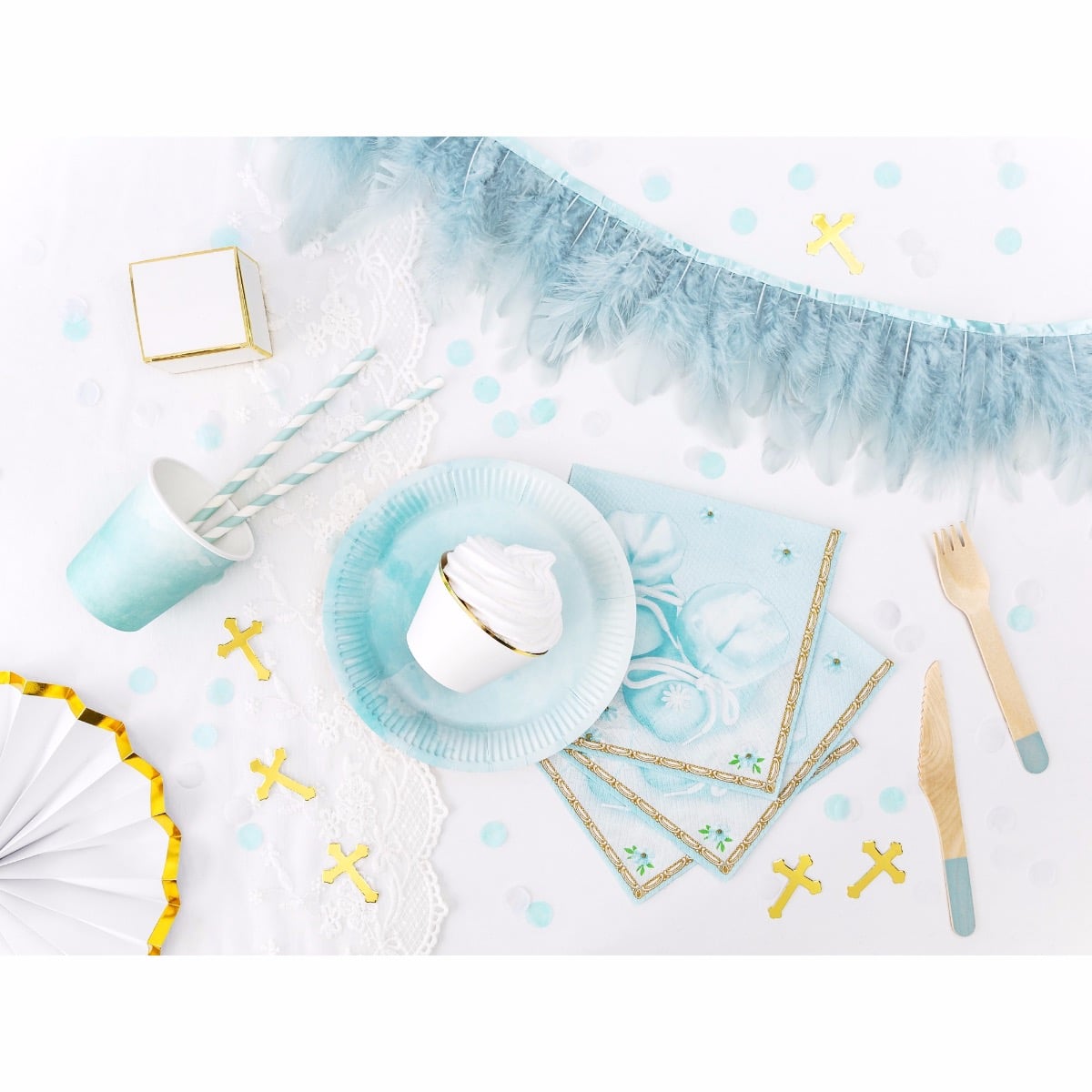 Pailles en papier à rayures bleu (10pcs)