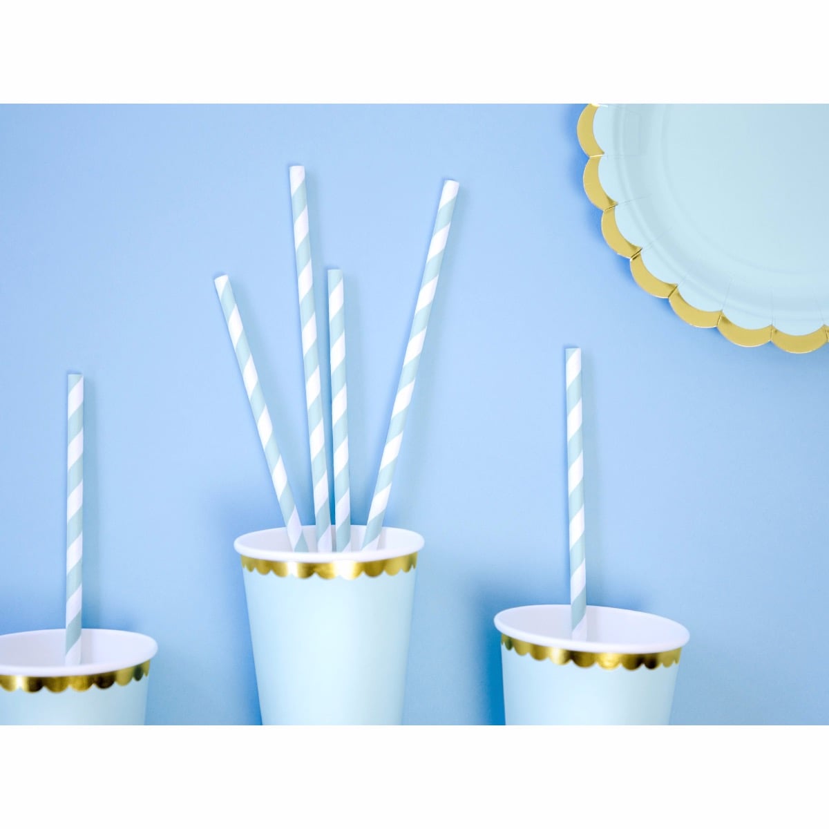 Pailles en papier à rayures bleu (10pcs)