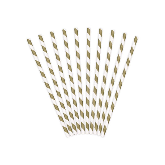 Pailles en papier à rayures Or mat (10pcs)