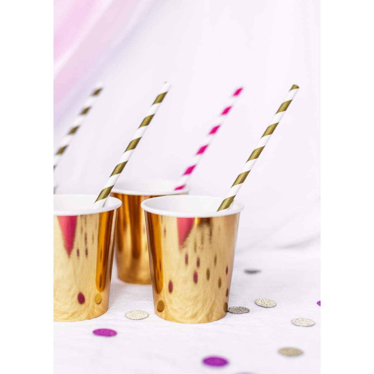 Pailles en papier à rayures Or mat (10pcs)