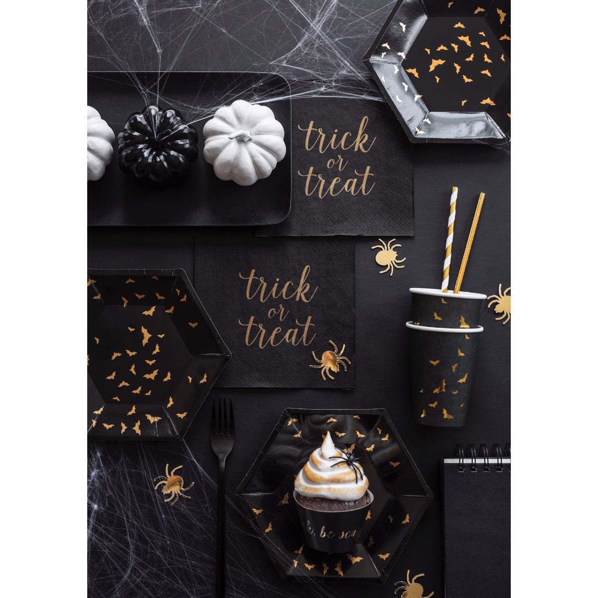 Pailles en papier à rayures Or mat (10pcs)