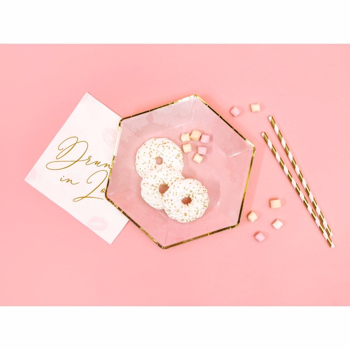 Pailles en papier à rayures Or mat (10pcs)