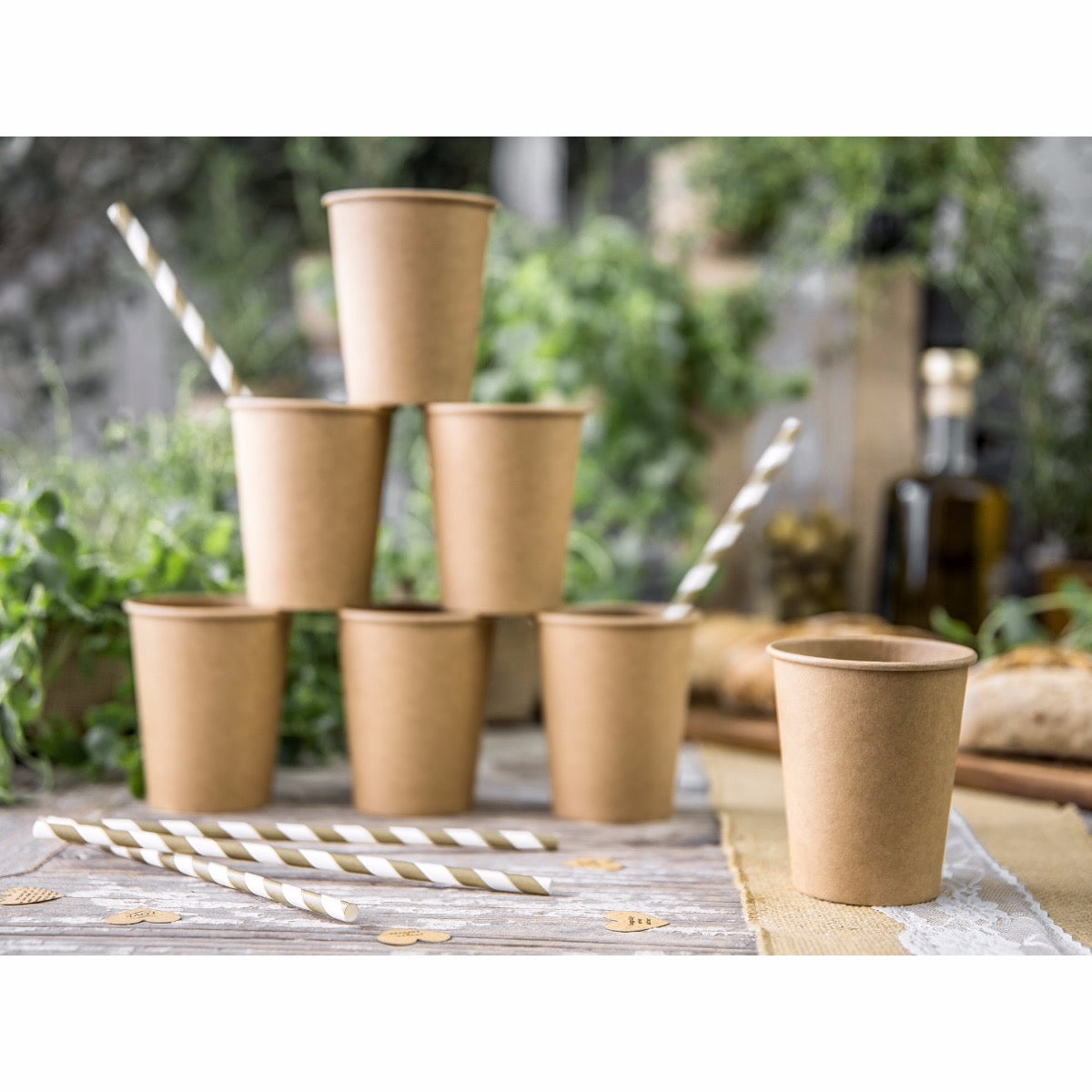 Pailles en papier à rayures Or mat (10pcs)