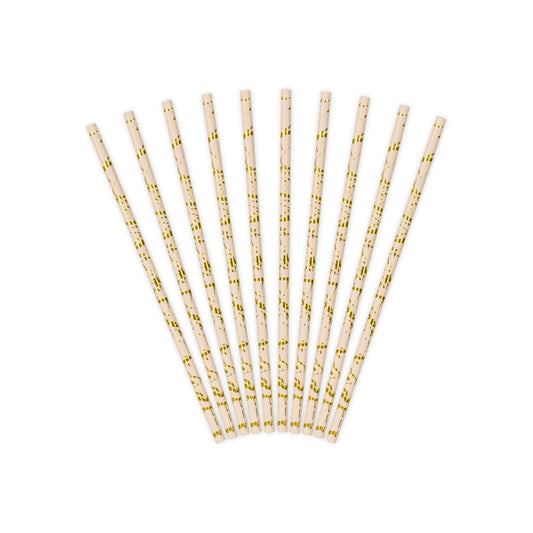 Pailles en papier - Cotillons Rose poudré (10pcs)