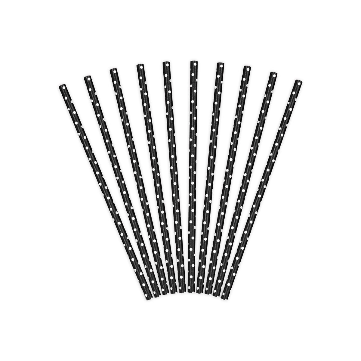 Pailles en papier noires à pois blanc (10pcs)