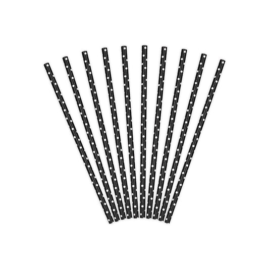 Pailles en papier noires à pois blanc (10pcs)