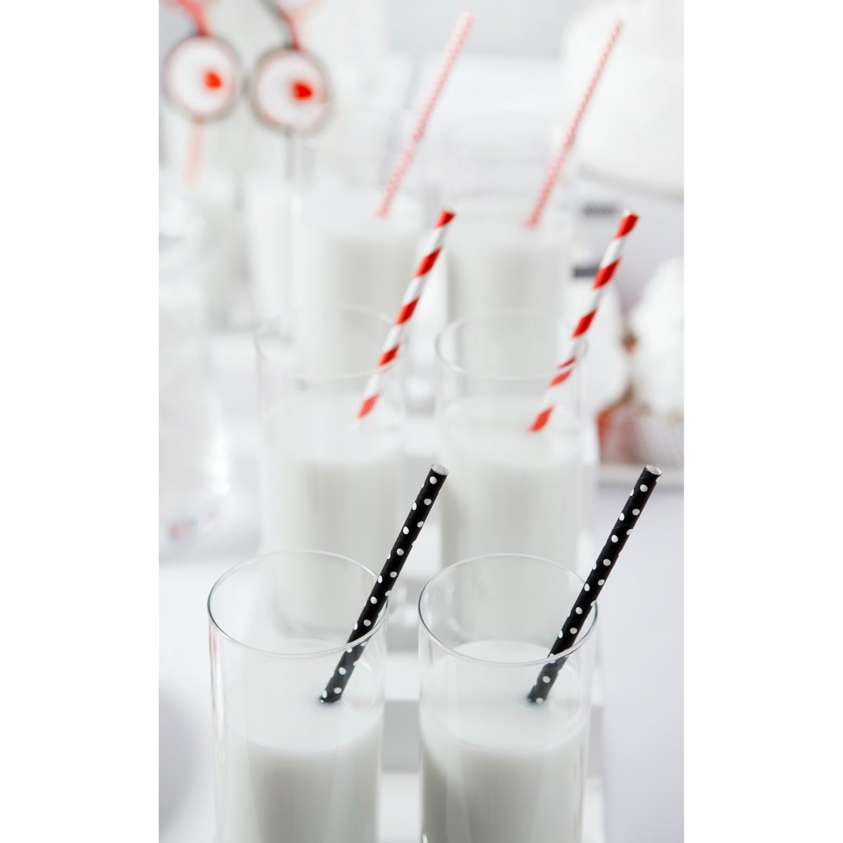 Pailles en papier noires à pois blanc (10pcs)