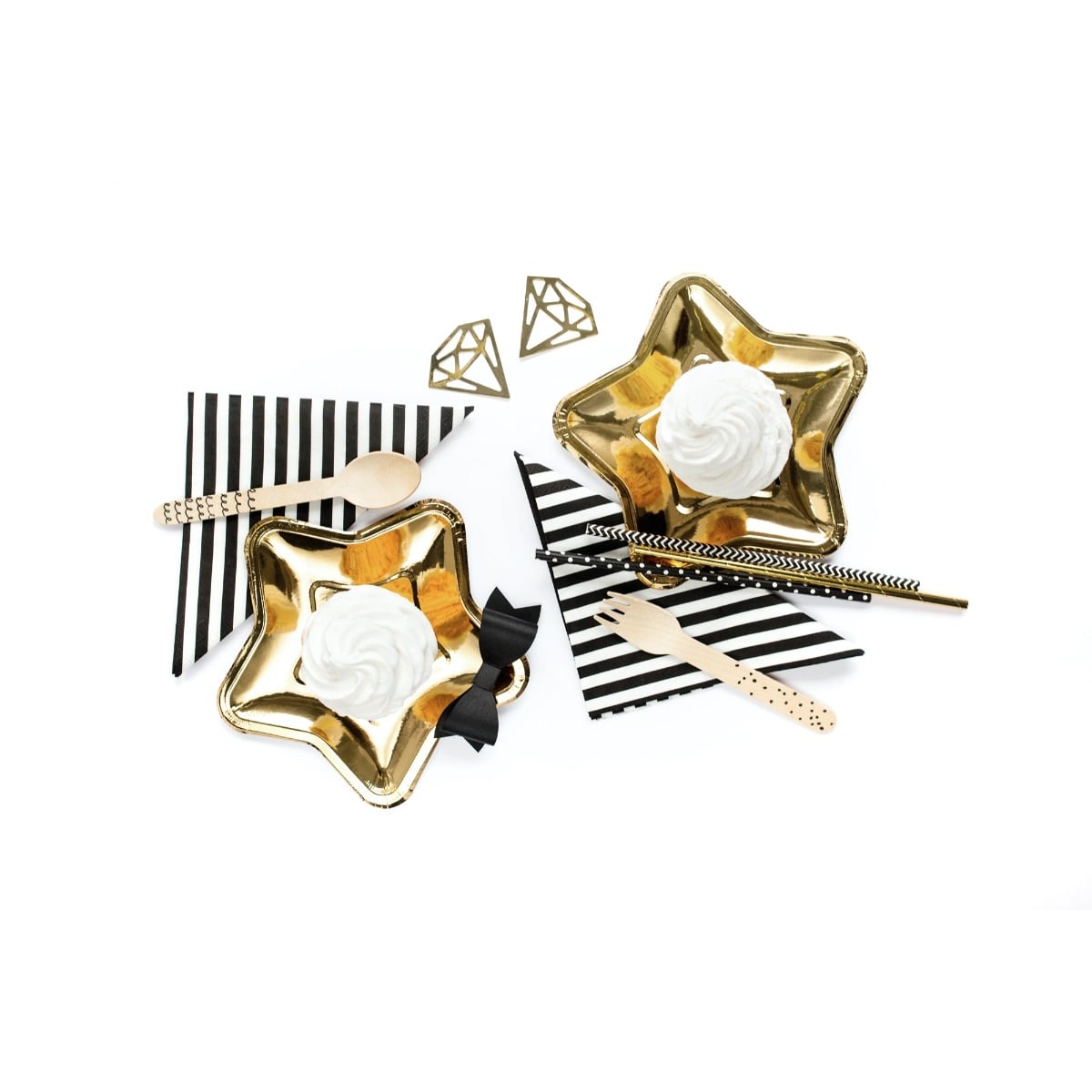 Pailles en papier noires à pois blanc (10pcs)