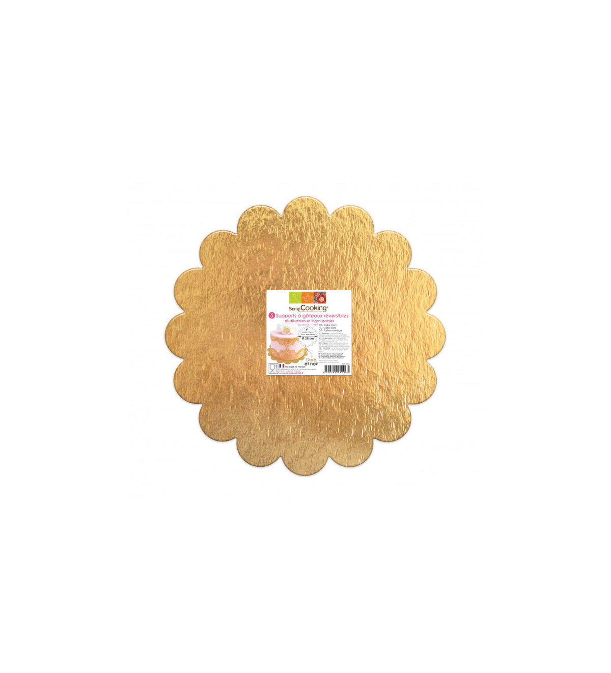 ScrapCooking Supports à gâteaux fins or/noir ronds cannelés Ø 24cm (5 pièces)