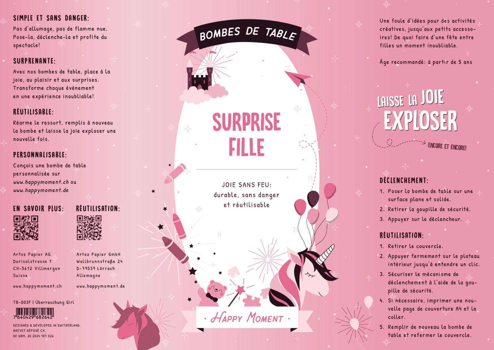 Bombe de table réutilisable - Surprise Fille (FR)