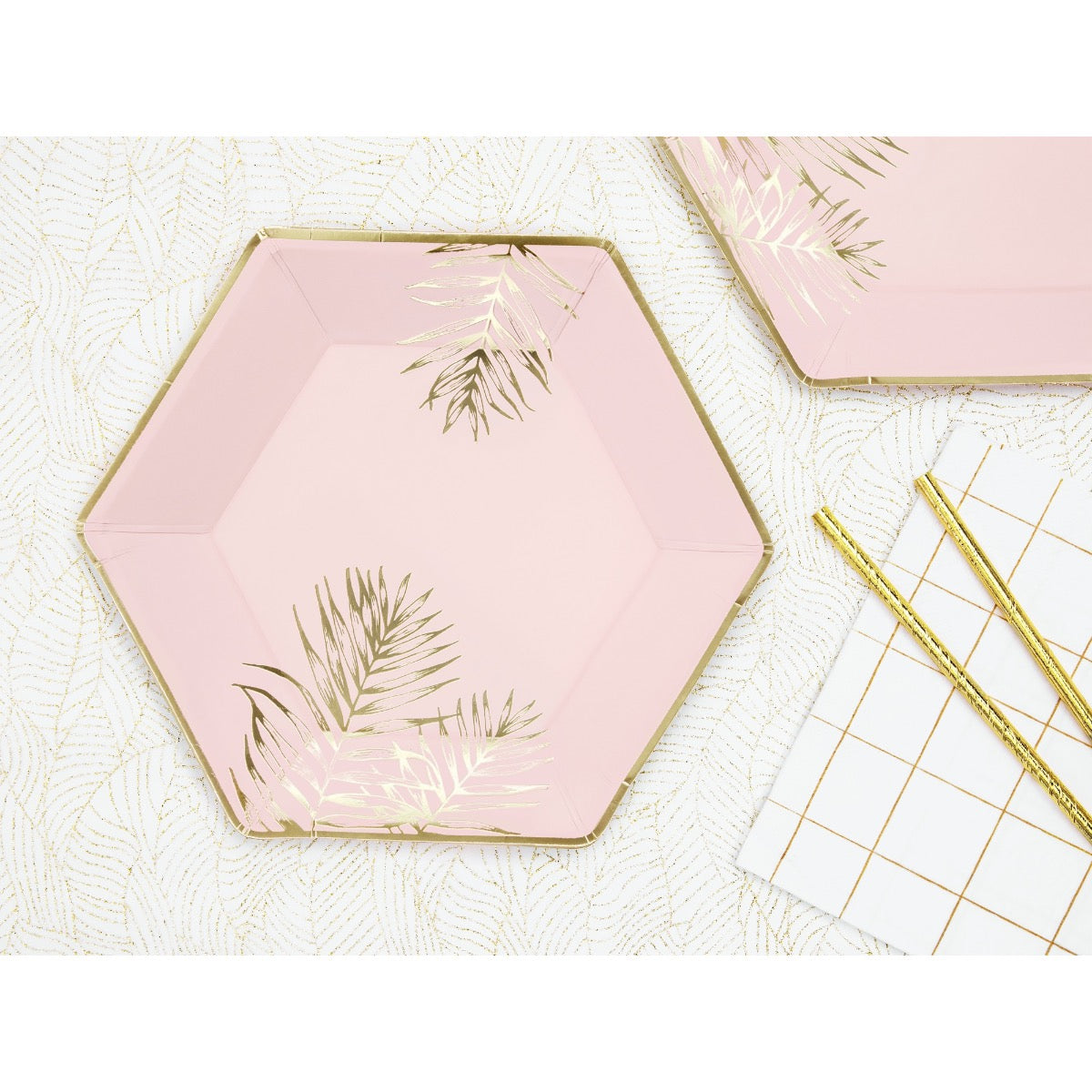 Assiettes Roses à Feuilles dorées (6pcs)