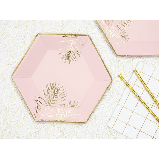 Assiettes Roses à Feuilles dorées (6pcs)